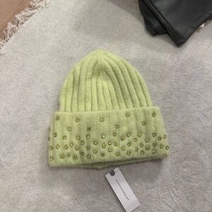 Anthropologie Light Green Embellished Beanie